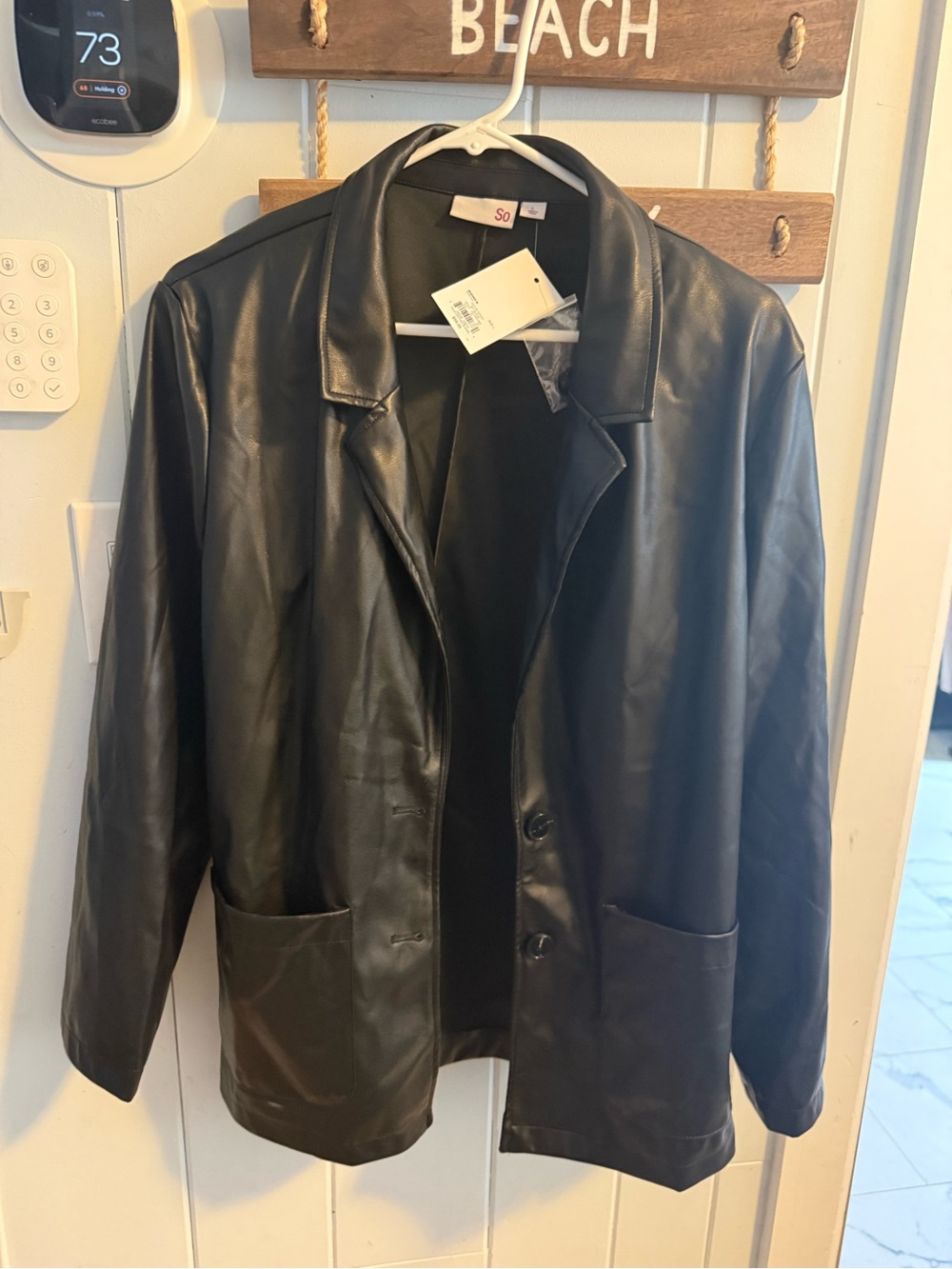 NWT SO Out Of Office Faux Leather Blazer Black Size L Jacket